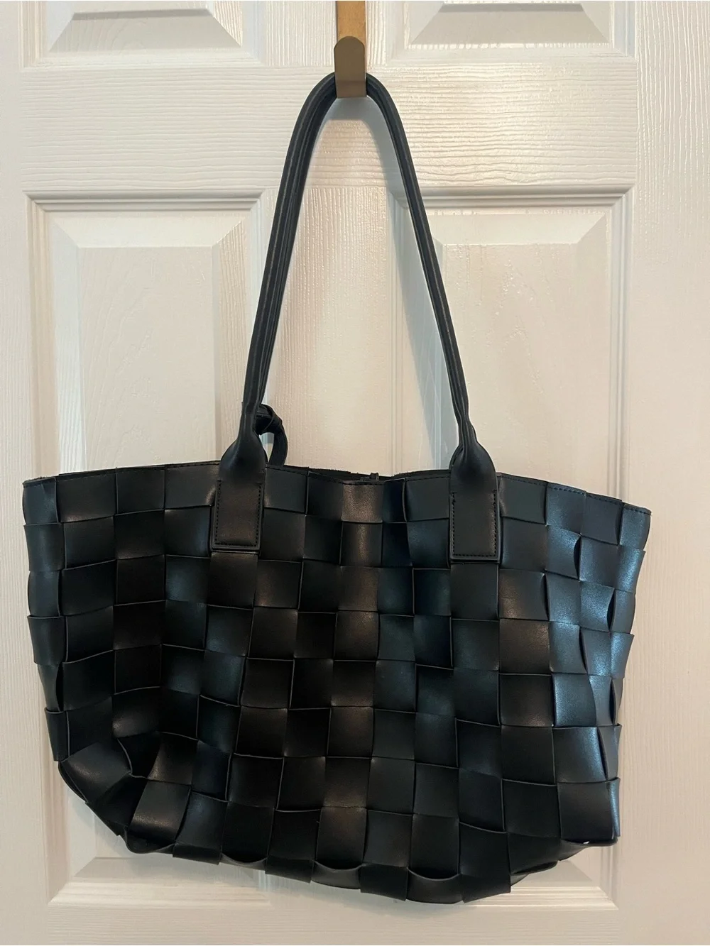 Steve Madden Black Woven Oversized Tote Quiet Luxury Bag NWOT